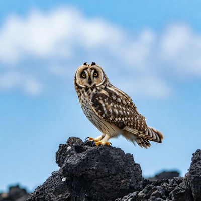 Short-eared Owl on Rock