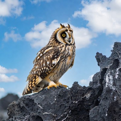 Short-eared Owl on Rock