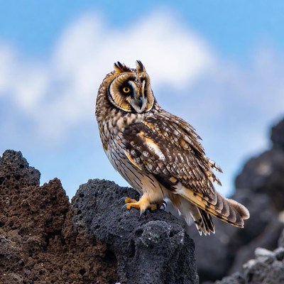 Short-eared Owl on Rock