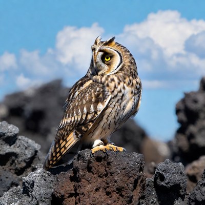 Long-eared Owl on Rock