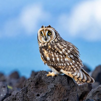 Short-eared Owl on Rocks