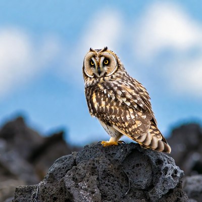 Short-eared Owl on Rock
