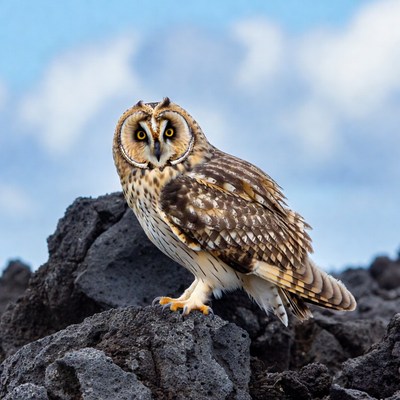 Short-eared Owl on Volcanic Rocks