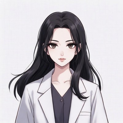 Anime woman in white lab coat