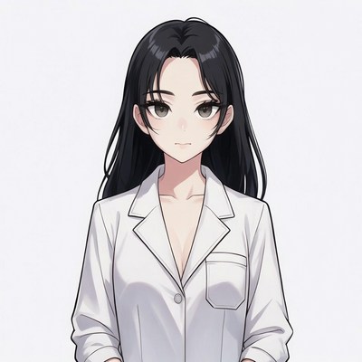 Anime woman in white coat