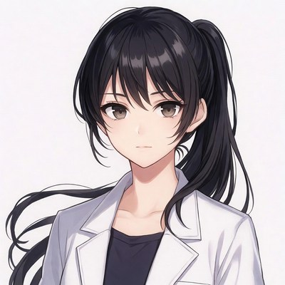 Anime girl with ponytail in white coat