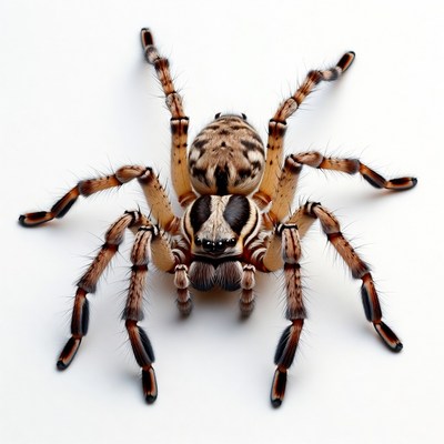 Striped-legged jumping spider on white