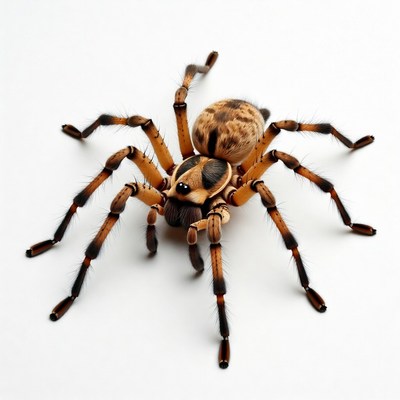 Orange huntsman spider on white background