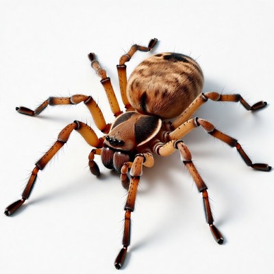 Brown tarantula on white background