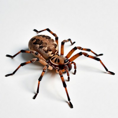 Brown huntsman spider on white background