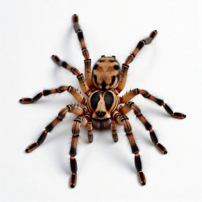 Orange striped tarantula on white background