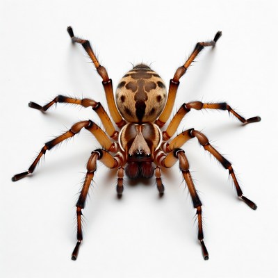 Spotted huntsman spider on white background