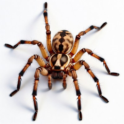 Striped-legged spider on white background