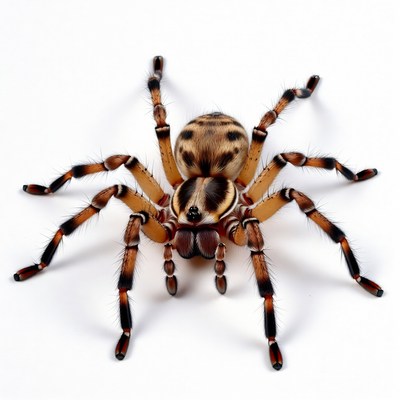 Orange striped tarantula on white background