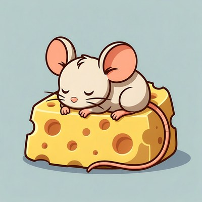 Sleeping mouse on cheese