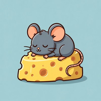 Sleeping mouse on cheese