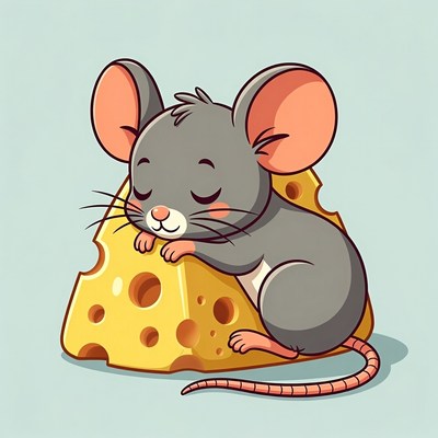 Cute sleeping mouse on cheese