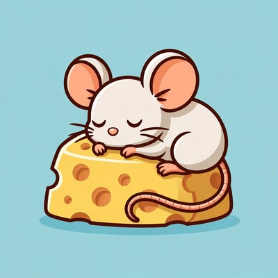 Sleeping mouse on cheese