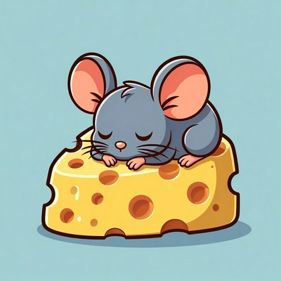 Sleeping mouse on cheese