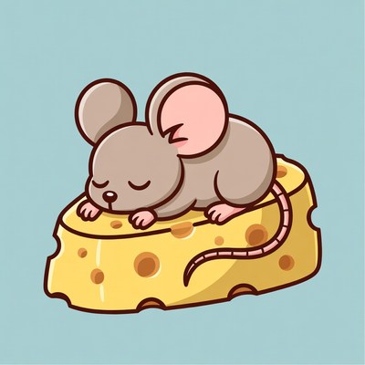 Sleeping mouse on cheese