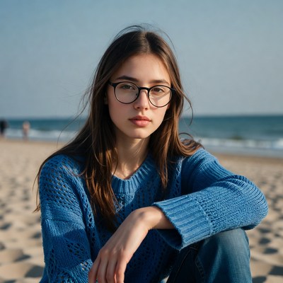 Young woman in glasses on beach