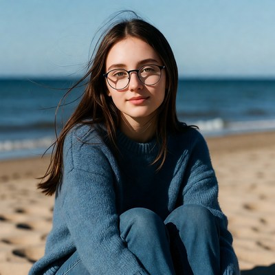 Girl in glasses on beach