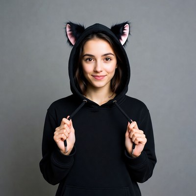 Woman wearing cat ear hoodie