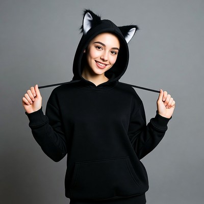 Girl in black cat ear hoodie