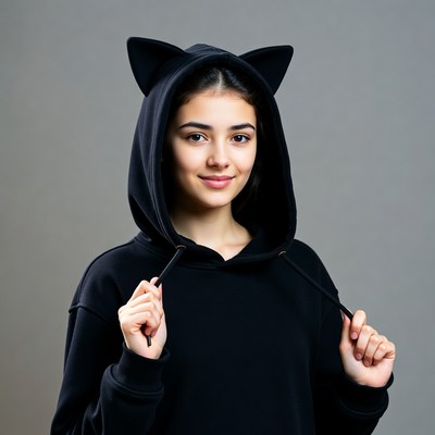 Girl in black cat ear hoodie