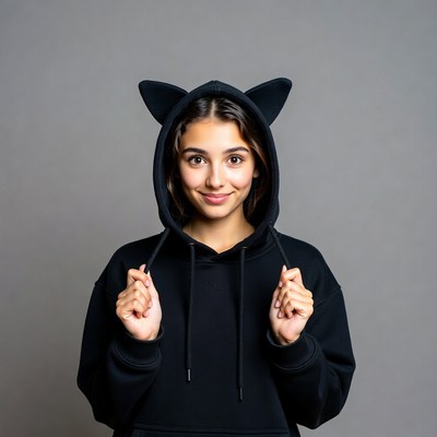 Girl in black cat ear hoodie