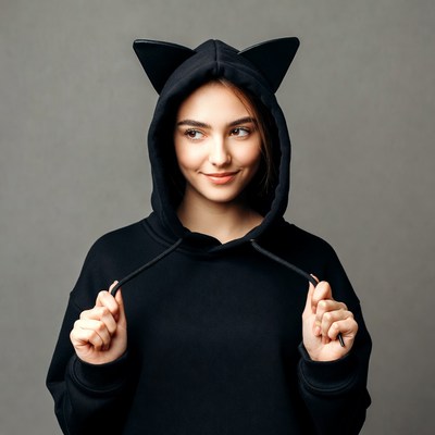 Woman wearing cat ear hoodie