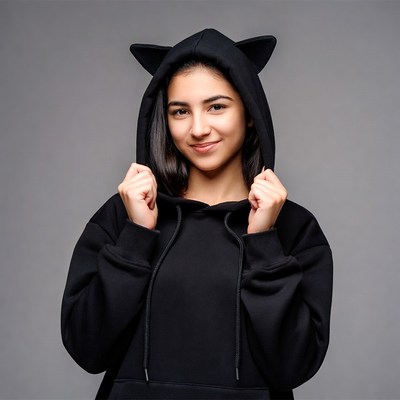 Girl in black cat ear hoodie