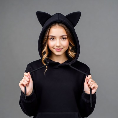 Girl in black cat ear hoodie