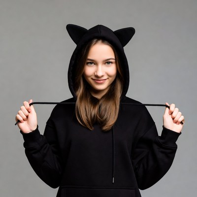 Girl in black cat ear hoodie