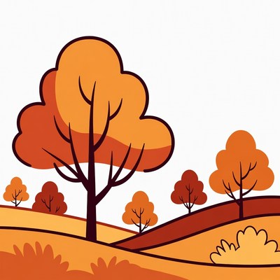 Autumn Trees on Hills