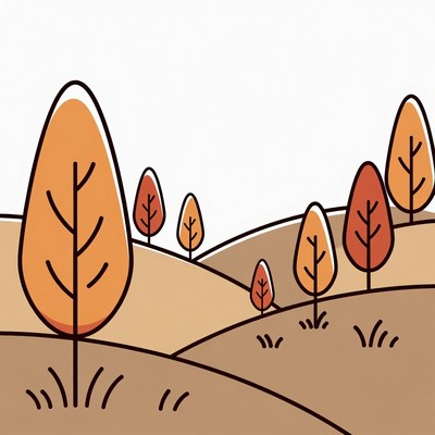Autumn Trees on Hilly Landscape