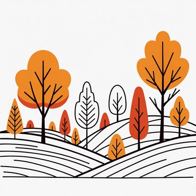 Autumn Trees on Rolling Hills