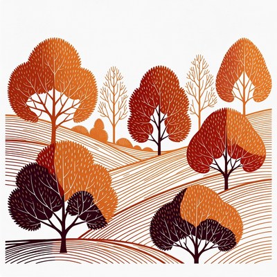 Autumn Trees on Hilly Landscape