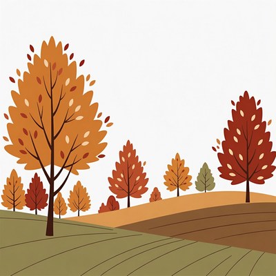 Autumn Trees on Hilly Landscape