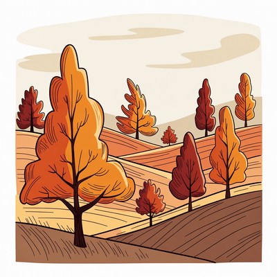 Autumn Trees on Rolling Hills