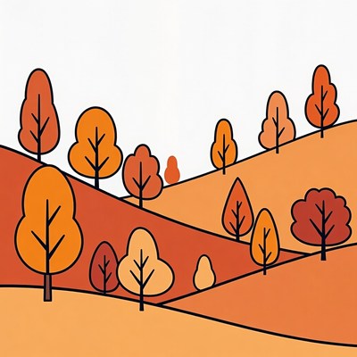 Autumn Trees on Hilly Landscape