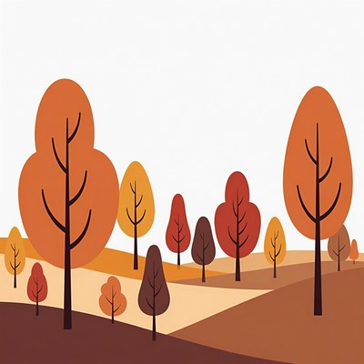 Autumn Trees Illustration on Hills