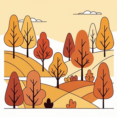 Autumn Trees on Hills Illustration