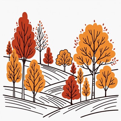 Autumn Trees on Hilly Landscape Illustration