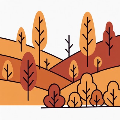 Autumn Trees on Hilly Landscape