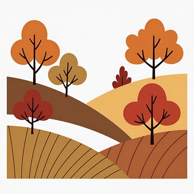 Autumn Trees on Rolling Hills