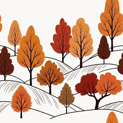 Autumn Trees on Hilly Landscape