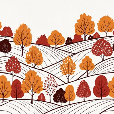 Autumn Trees on Rolling Hills