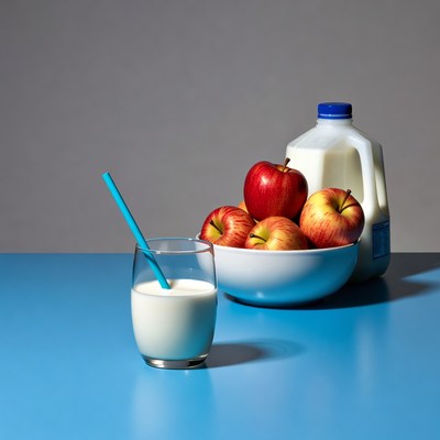 Milk Glass with Apples and Jug