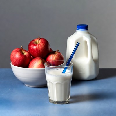 Red Apples with Milk Glass and Jug